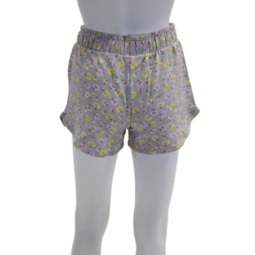 Emerson Road Womens Crew Neck Floral Pajama Shirt Shorts Set Gray Size Small